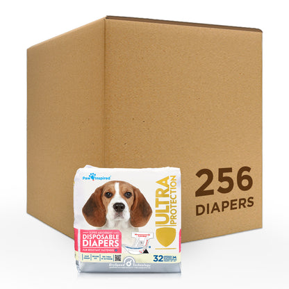 256ct Paw Inspired Ultra Protection Female Disposable Dog Diapers, Medium, Bulk