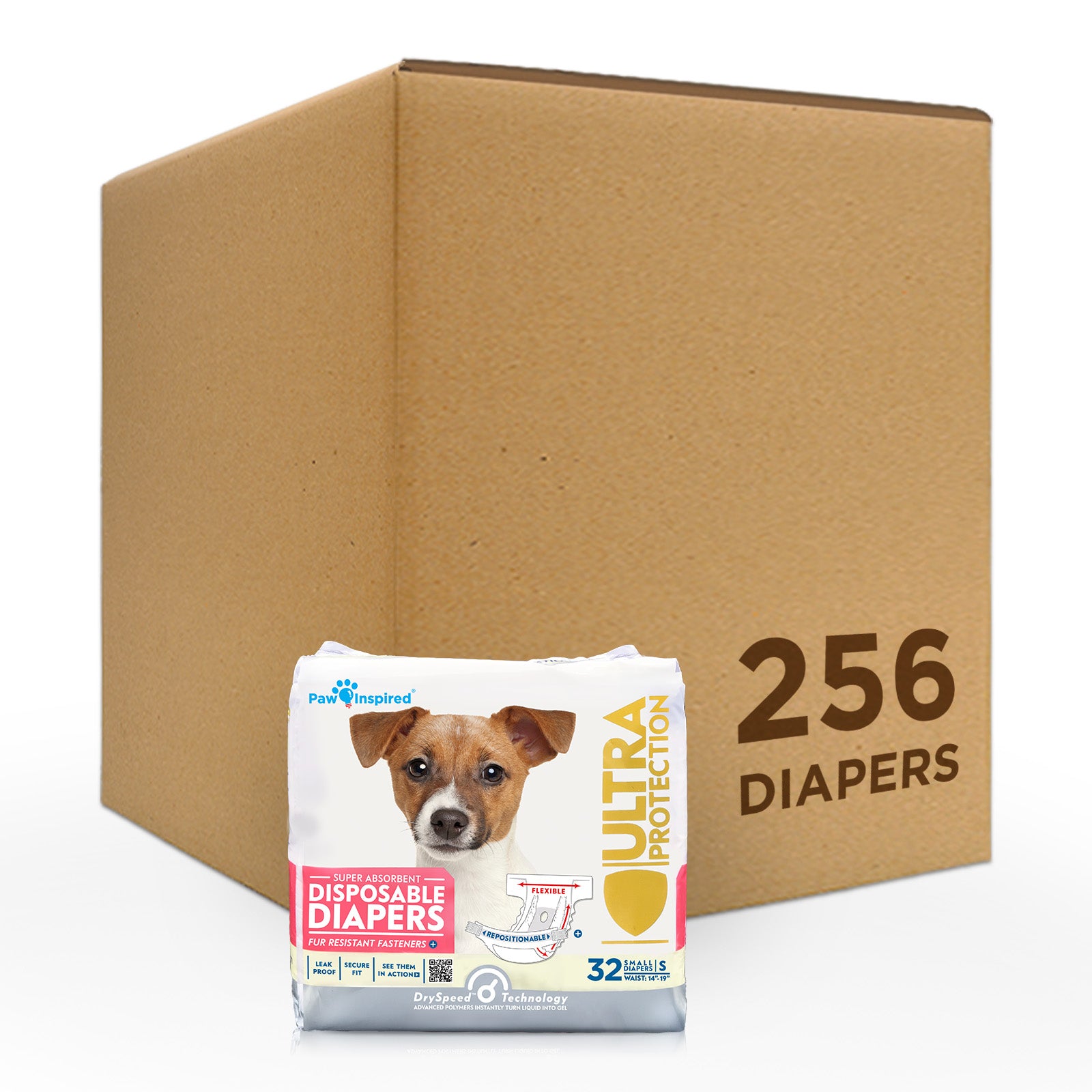 256ct Paw Inspired Ultra Protection Female Disposable Dog Diapers, Small, Bulk