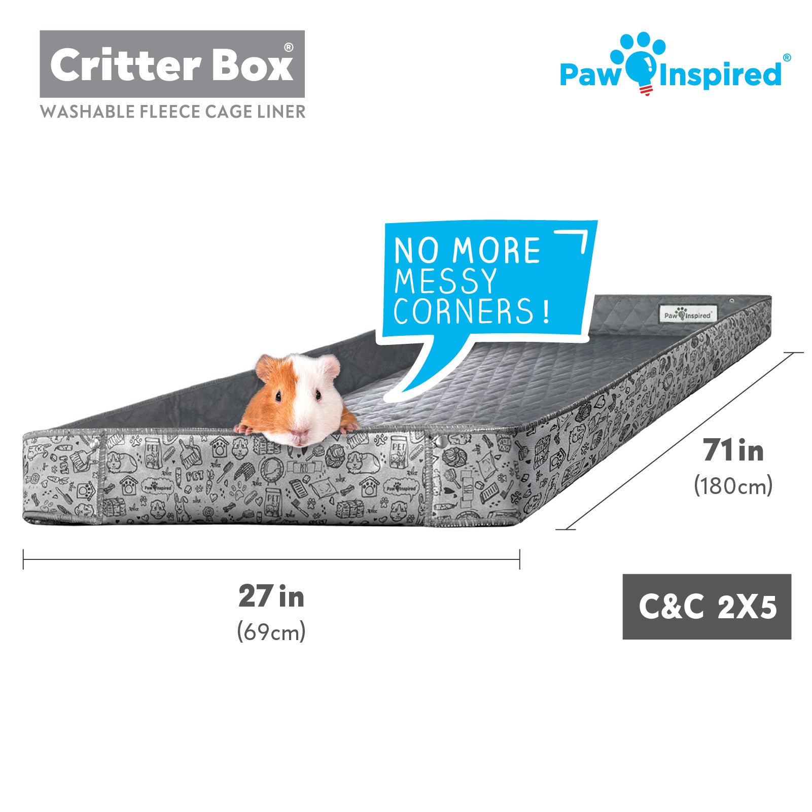 Paw Inspired Critter Box® Washable Guinea Pig Cage Liners, C&C 2X5